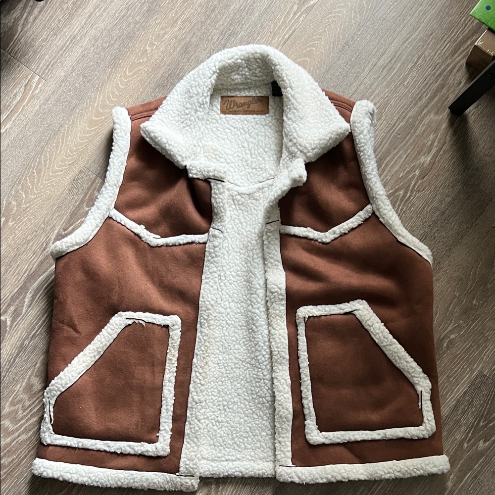 Wrangler Brown and Cream Shearling Vest